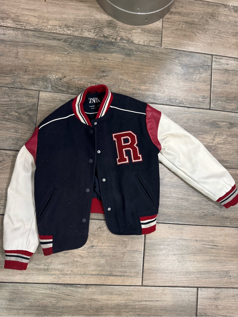 Zara Navy, White & Red Kids Letterman Jacket